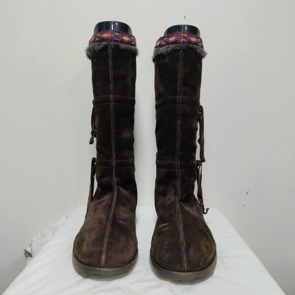 Jimmy Choo Suede Festival Rabbit Fur Boho Aztec Trim Boots Chocolate Women's 9 - Picture 3 of 16